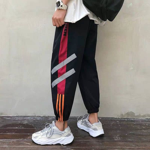 

hip hop dance man sweatpants streetwear reflective joggers men harem pants casual harajuku pant high street cargo pants males, Black