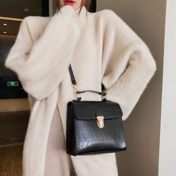 

women bags casual solid flap leather shoulder bag messenger bag vintage crocodile pattern handbags bolsa feminina af12