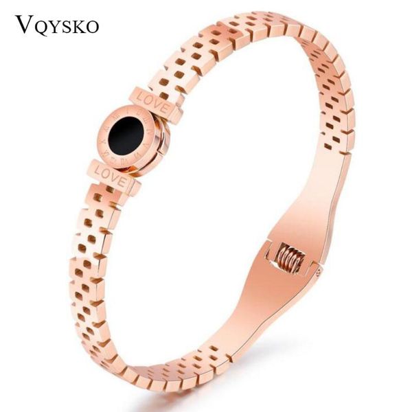

vqysko classic black roman love letter titanium stainless steel bangles bracelet hollow women bangle jewelry pulseras