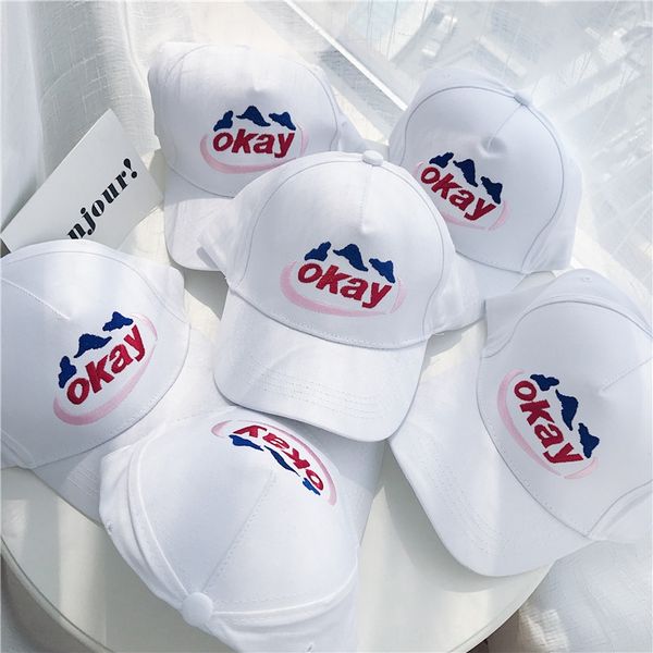 

ins same ok letter white duck tongue korean baseball hat cap harajuku style women' baseball cap summer sun hat tide, Blue;gray