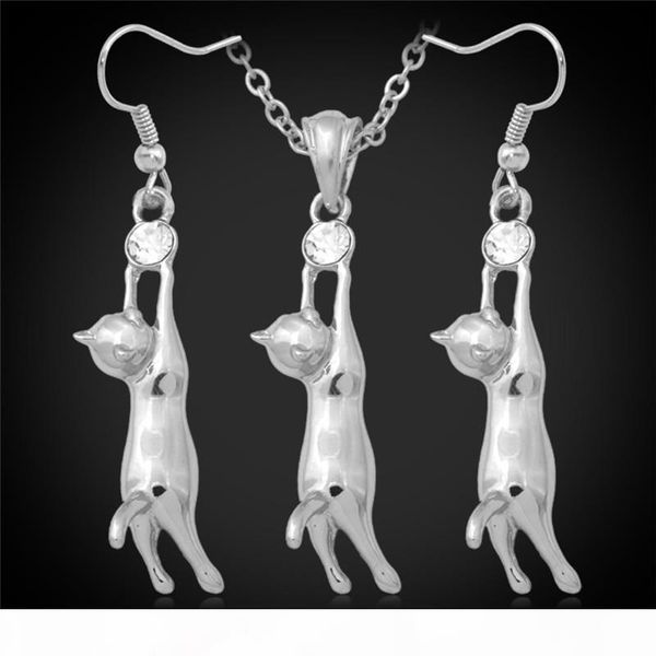 

прекрасный 18k позолоченный cute cat ожерелье серьги rhinestone ювелирных изделий способа подарочный набор для малыша девочек, Black