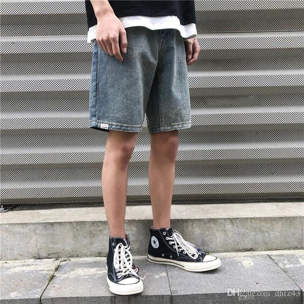 

men's shorts jeans denim pants summer loose straight korean version casual pants fashion, Blue