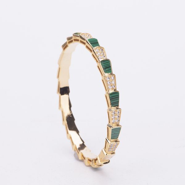 

wind fashion snake bone green fritillaria bracelet creative all-match micro zircon bracelet ring set, Golden;silver