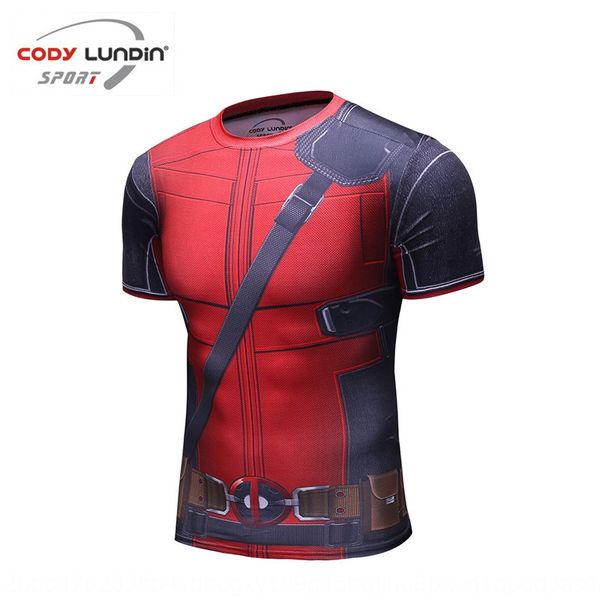 

ta2sg stretch telescopic sports coat t-shirt men's quick-drying running 3d printed short sleeve quick-drying clothing training fitne, Black;red