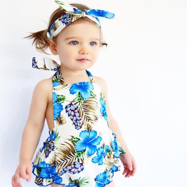 

infant baby romper girls floral print ruffles jumpsuit outfits summer clothes, Blue