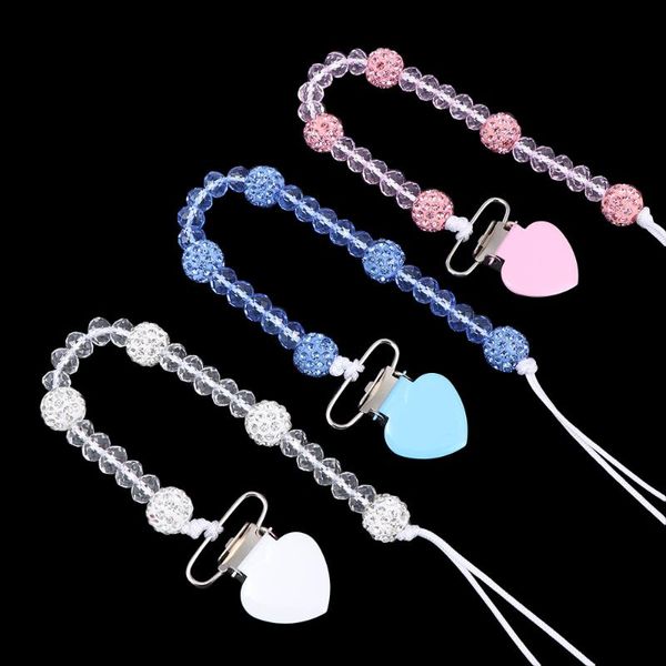 

2020 crystal baby pacifier clips toddler dummy pacifier spring soother nipple clip chain holder strap baby chew toy for