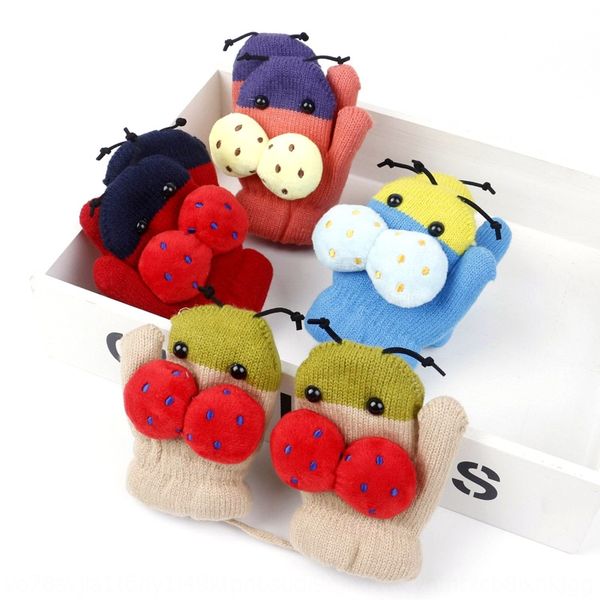 

m2gfa korean style fashionable cartoon warm gloves and baby warm plus velvet thickened children's finger gloves knitted fashionable chi, White