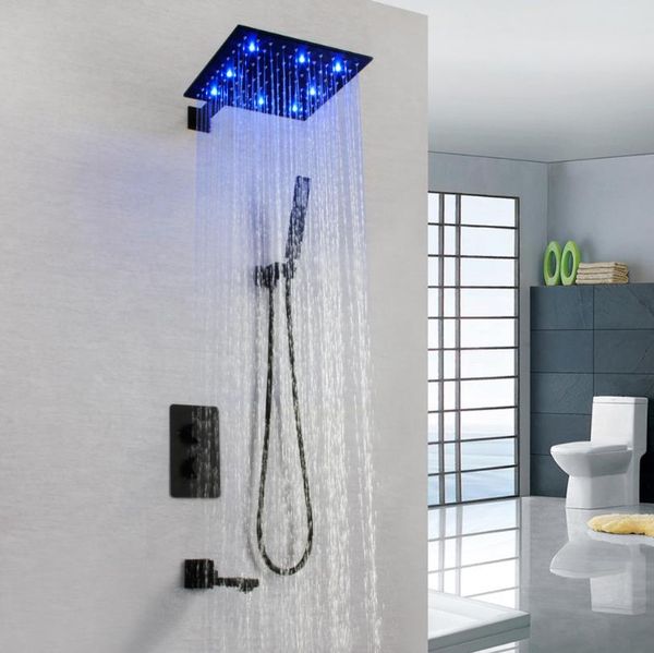 

luxury blackened shower faucet temperature control color change 12 inch led rain shower multi function thermostatic shower mixer valve set