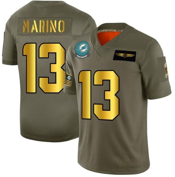 

miami dolphins men #13 dan marino men women youth olive gold 2019 salute to service limited jersey, Black;red
