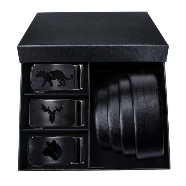 

genuine leather belts for men fashion metal automatic buckle belts luxury gift box set for men cowhie leather male strap dibangu, Black;brown