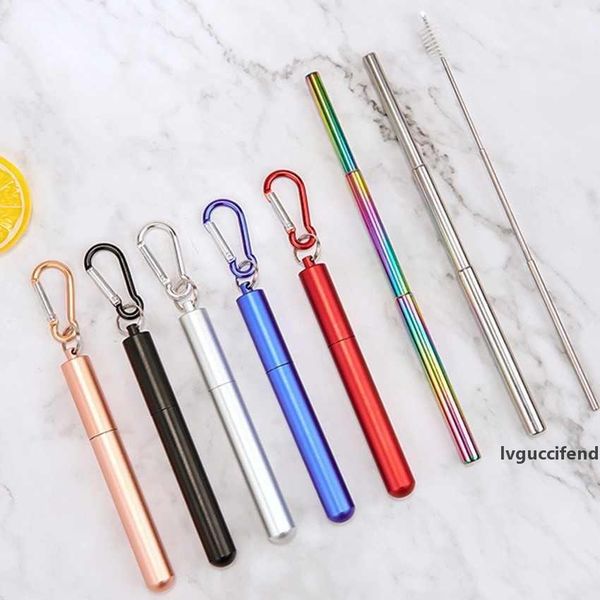 

fda portable reusable drinking straws keychain stainless steel telescopic metal straws with case & cleaning brush zza1823