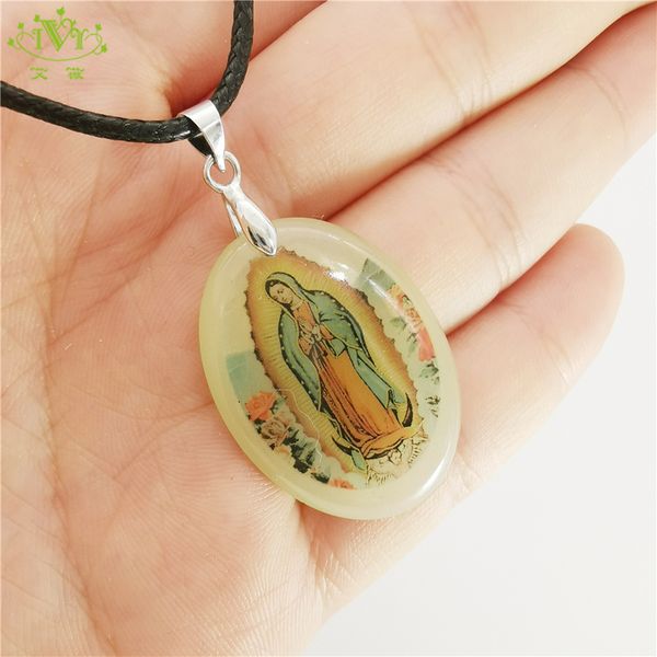 

luminous men women pendant necklace virgin mary jesus pendant chain statement necklace women fashion catholic jewelry, Silver