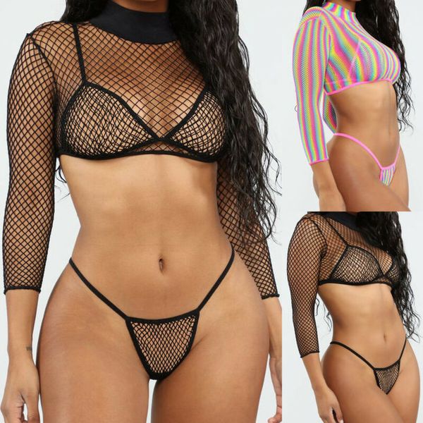 

3pcs women sheer mesh transparent bikini push up swimsuit bathing suit swimwear drop shipping good quality, White;black