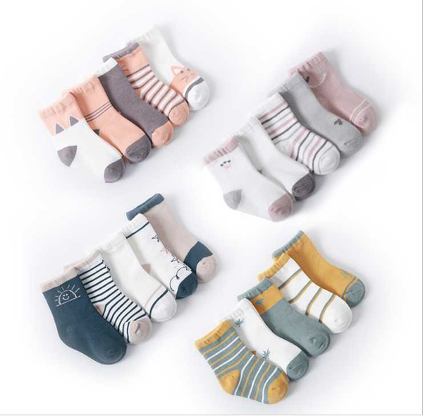 

5pairs/bag cartoon animal multicolor mesh cotton summer spring newborn boy kids socks baby girls breathable socks for 1-8t, Pink;yellow