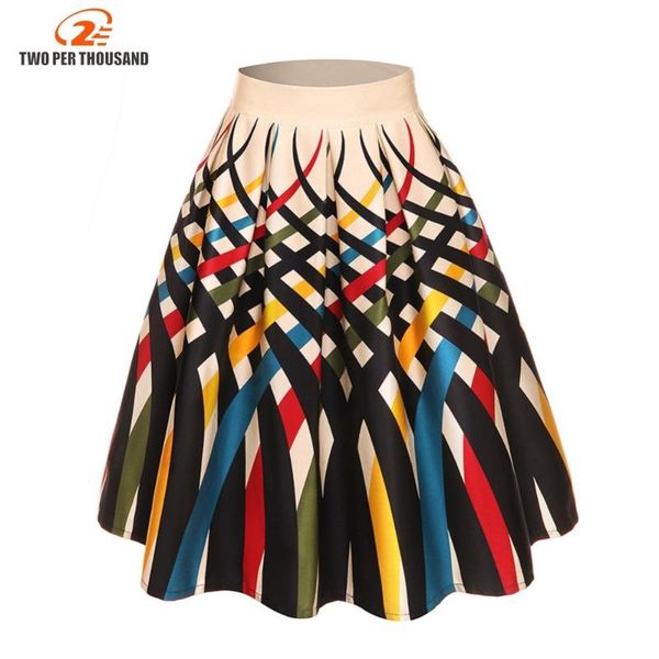 

s-4xl plus size women summer 50s 60s vintage retro lady fruit ice cream print high waist pleated midi skirt saia longa plissada, Black