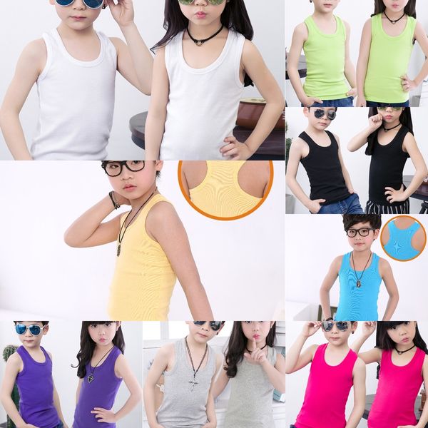 

summer children's men's and women's same vest vest thin i-neck solid color casual sports close-fitting sleeveless cotton, Blue