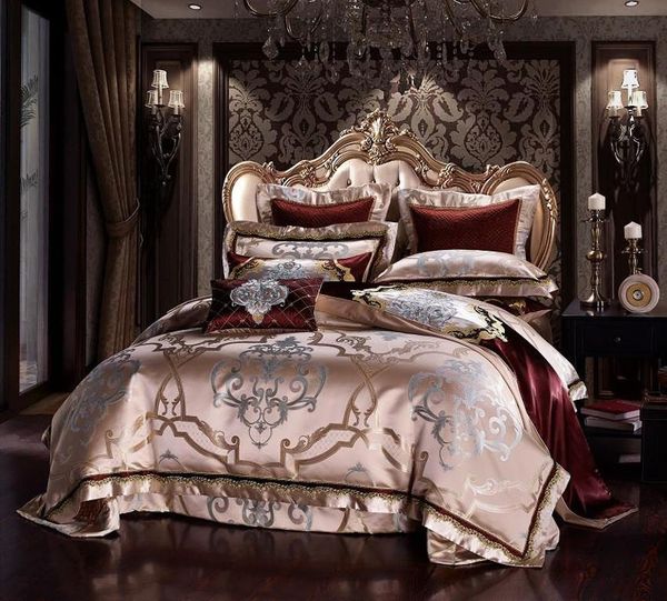 

38luxury royal bedding set  king bed set satin egyptian cotton brown duvet cover bed sheet spread linge