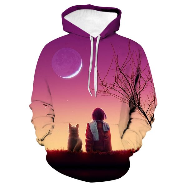 

sportswear2019 autumn and winter new 3d digital printing cute cat pattern sweater cool hooded men and women couples shirt tide, Black