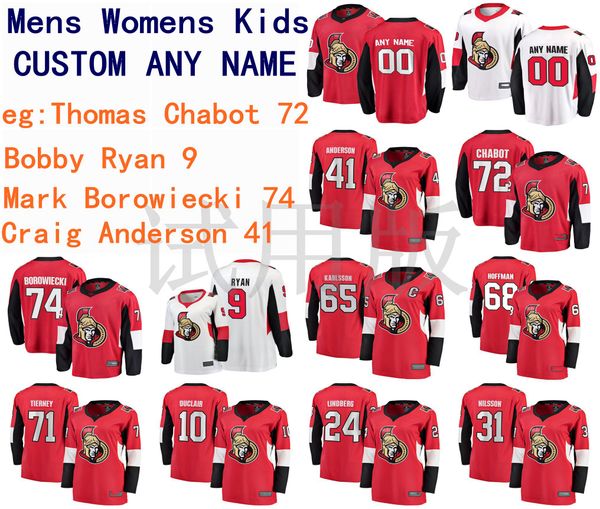 

ottawa senators jersey thomas chabot jersey bobby ryan mark borowiecki craig anderson mens red white hockey jerseys custom stitched, Black;red