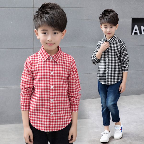 

dcpxn boy's shirt long tong chen shan tong chen shan sleeve 2020 new medium and large children's plaid shirt autumn boy's bab, White;black
