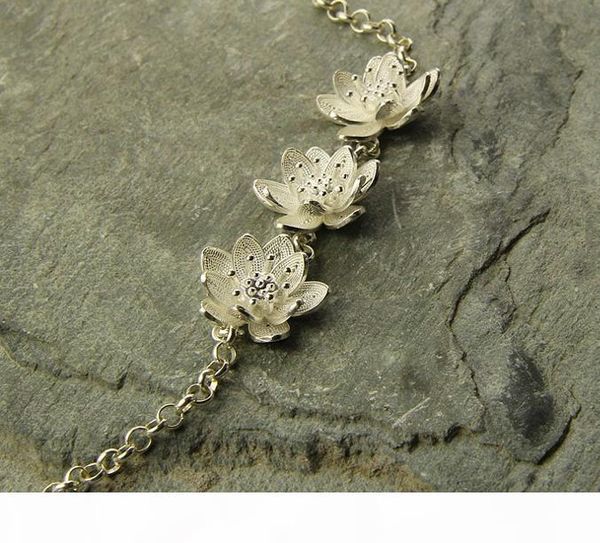 

e sterling silver national style female jewelry christmas bracelet full of lotus filigree bracelet fashion personality cool bracelet, Black