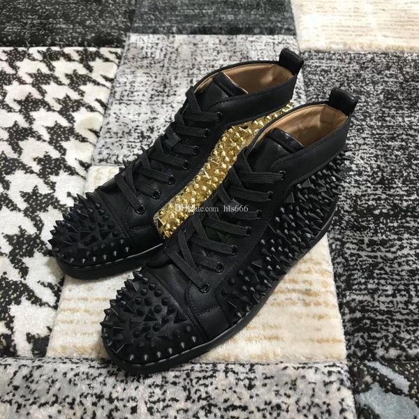

spikes sneakers shoes for women,men red bottom shoes elegant loubitag rivets casual walking ing, Black