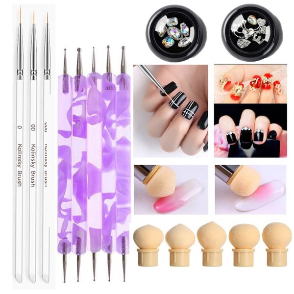 

nail brush set diy nail art советы builder кисть sponge head палец pen gradient печати liner pen tool маникюр