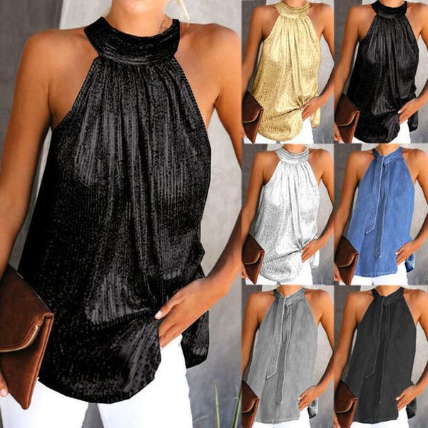 

womens summer sleeveless vest halter neck tank tanks tunic ladies plus size s xl loose tees, White