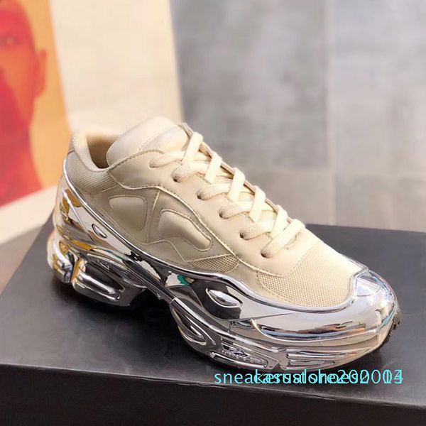 

2019 new listing raf simons shoes woman casual retro leather breathable mesh increased mirror liquid silver platform womens shoes 35-40 c13, Black