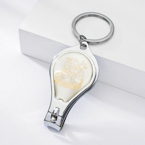 

cute beautiful couple hug pattern sticker keychain gold bottle opener nail clipper multi-function key ring for lover gift, Silver