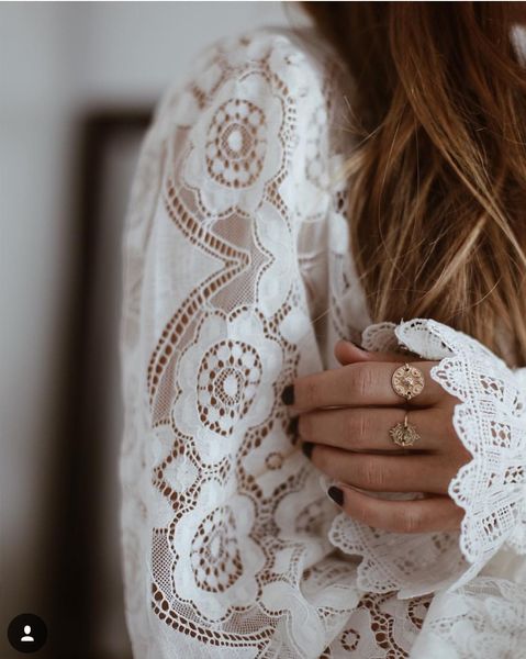 

2020 european and american womens spring and summer new selling perspective long sleeve stand collar lace shirt, White