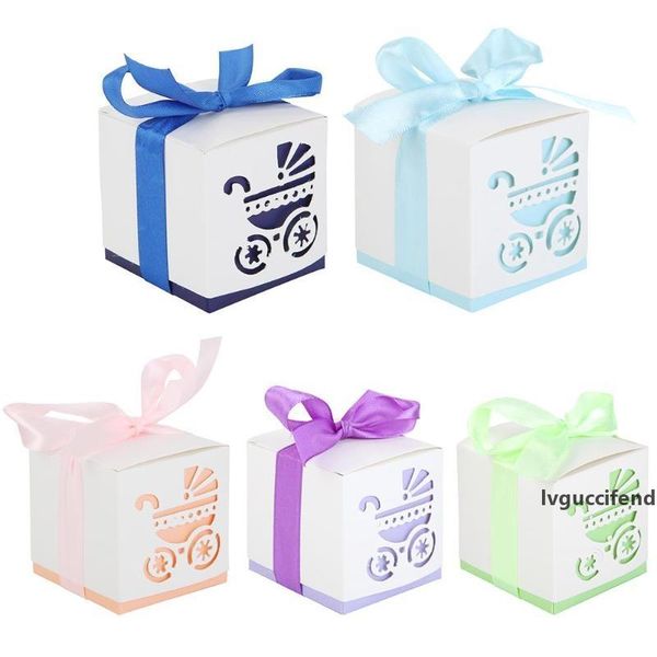 

10pcs baby cart hollow candy box creative infant full moon wedding gift box package birthday party favor bags hollow out design