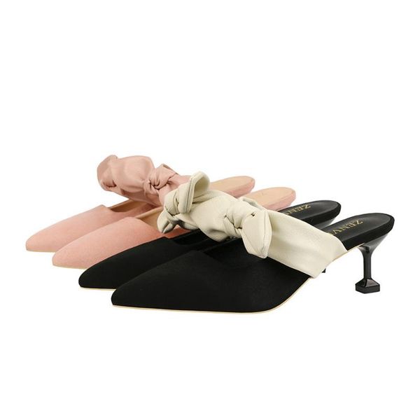 

2020 summer women suede pumps fashion pointy-toe pump high heels mules slippers ladies outdoor party prom backless shoes, Black
