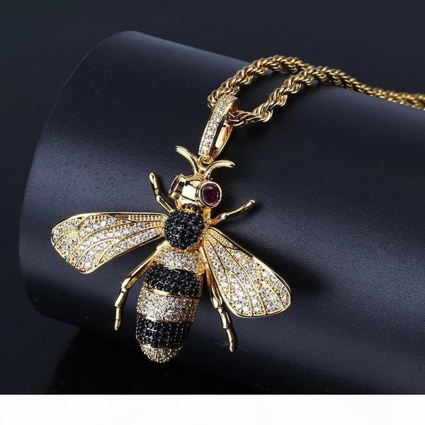 

iced out pendant hip hop jewelry micropave simulated diamond cz bling bee pendant necklace with rope chain for men luxury designer brand, Silver