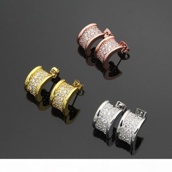 

fashion new arrive titanium steel spring full cz love earrings for woman jewelry 18k gold plated silver rose color wide for woman gift, Golden;silver