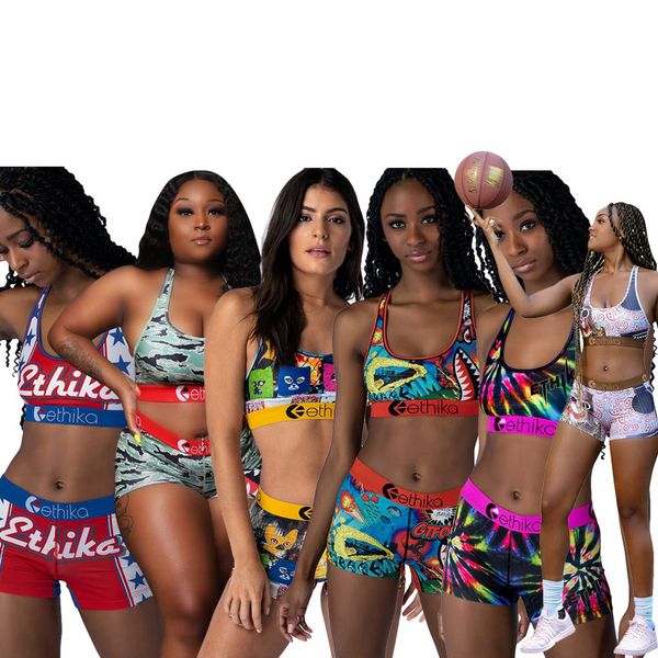 

women plus size sports bra+shorts 2 piece set crop +boxers jogger suit s-xl fitness yoga running clothing swimwear, Gray