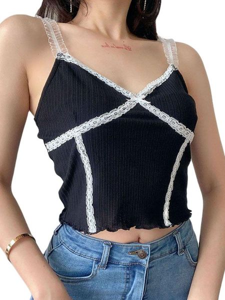 

women t-shirts, sling cropped patchwork casual no-sleeve ruffle summer short outerwear, White;red