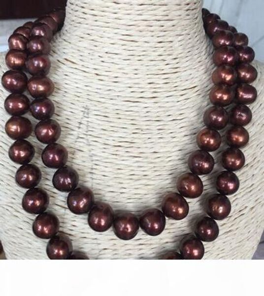 

double strands 12-13mm south sea baroque chocolate pearl necklace 18 "19, Silver