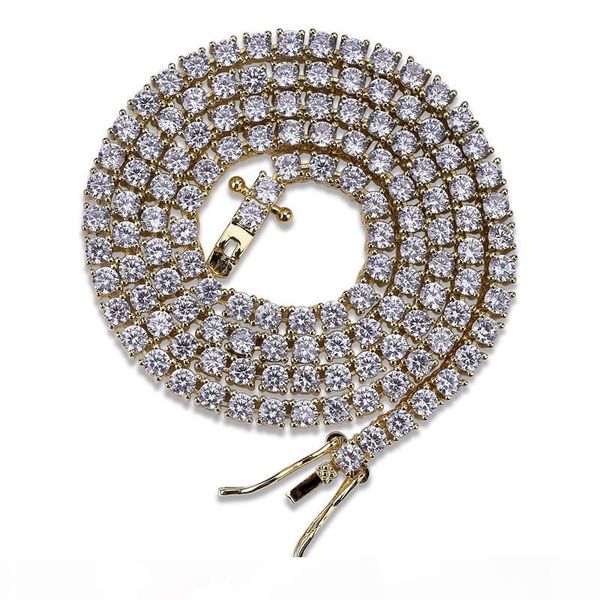 

3mm 18k позолоченный mens tennis цепи ожерелье iced out lab алмазная 16 18 20 24 дюймов, Silver