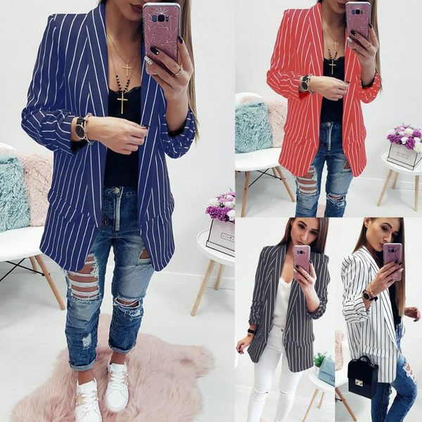 

autumn small suit cardigan long sleeve stripes suit jacket blazer women blazers feminino mujeres abrigos ropa de mujer coat, White;black
