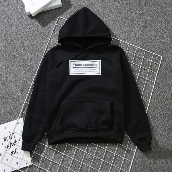 

casual oversize long sleeve hooded pullover letter print autumn winter sweatshirt women harajuku, Black