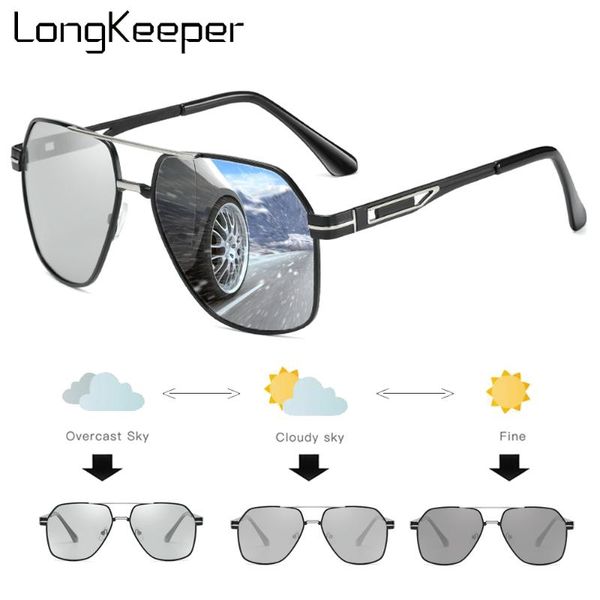 

fashion pchromic sunglasses men polarized driving glasses male metal change color sun glasses cool oculos gafas de sol uv400, White;black