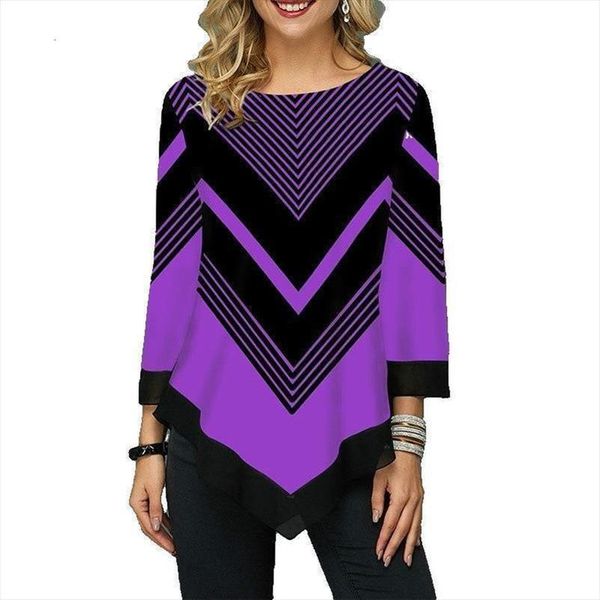 

spring women t shirt casual o neck lace patchwork striped irregular tee shirts vintage floral print plus size 5xl, White