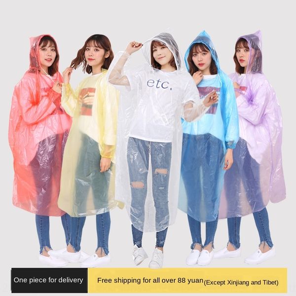 

4nkdv thickened disposable portable pe children's poncho amusement park outdoor transparent available thickened disposable rainc, Black
