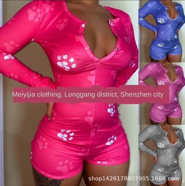 

dog claw printed slim jumpsuit dog claw printed slim pajamas jumpsuit pajamas, Black;white