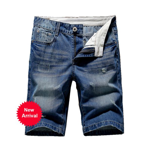 

new summer mens holes denim shorts fashion men denim jeans slim straight pants trend mens stylist pants xx4ca, Blue