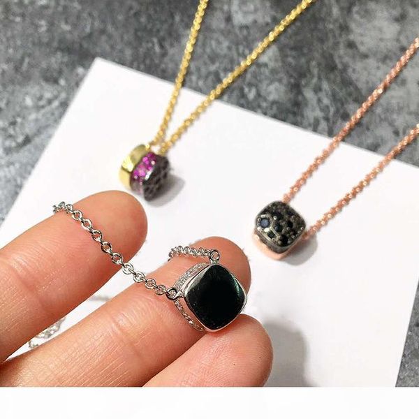

multicolour fancy coloured diamond necklace paris design brass gold women single chain necklace with square gemstone pendant fine jewelry, Silver