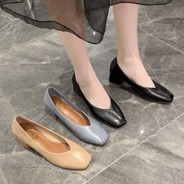 

women's pumps heels korean style block heels, Black