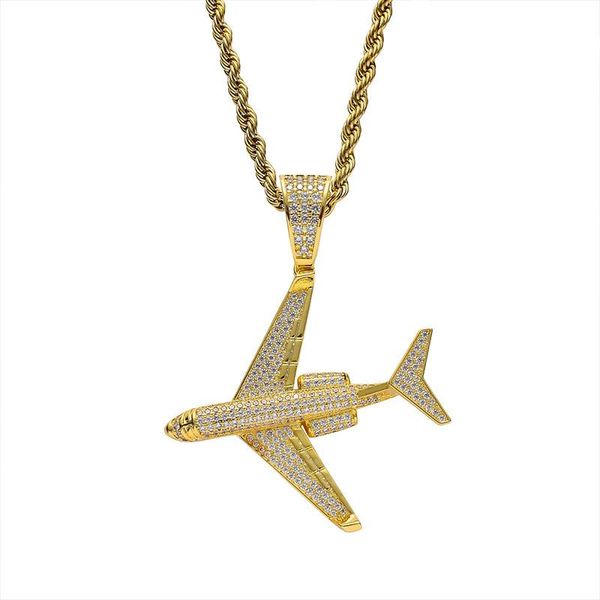 

brass aircraft iced out necklace & pendant charm for men women gold/silver color cubic zircon hip hop jewelry