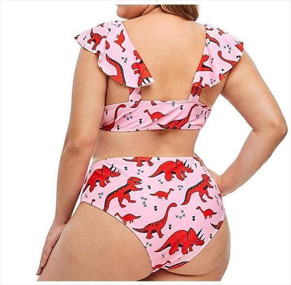 

plus size women swimsuit high waist printed bikini set push up padded ruffles swimwear women bathing suit 2020 new, White;black